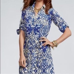 Cabi Blue Watercolor Jerel Shirt Dress